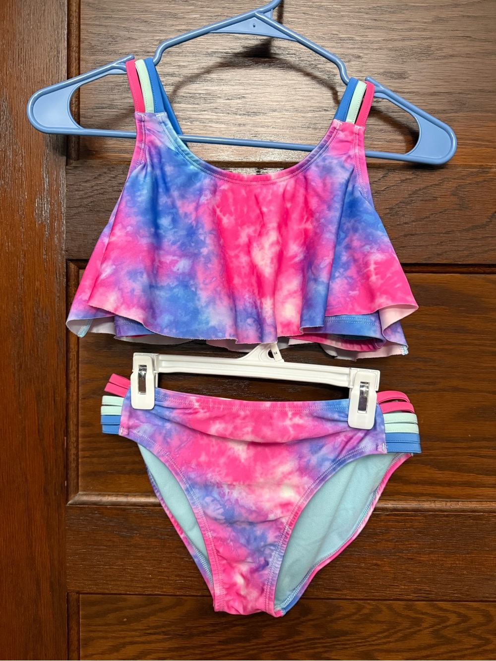 Under Armour Pink & Blue Tie-Dye Flounce Two-Piece Swimsuit